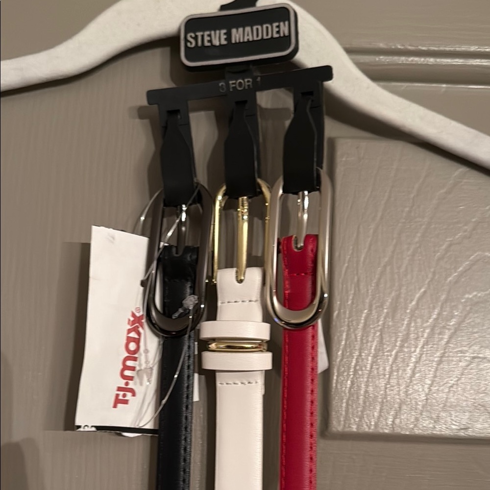 Steve Madden Trio Belt Set in Black, White, and Red
